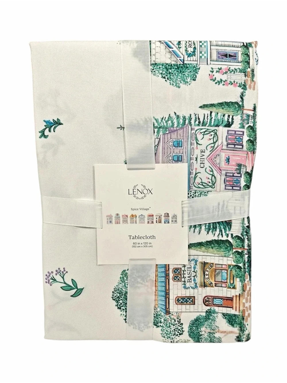 NWT Lenox 'Spice Village' Printed Tablecloth - White, Green, Pink